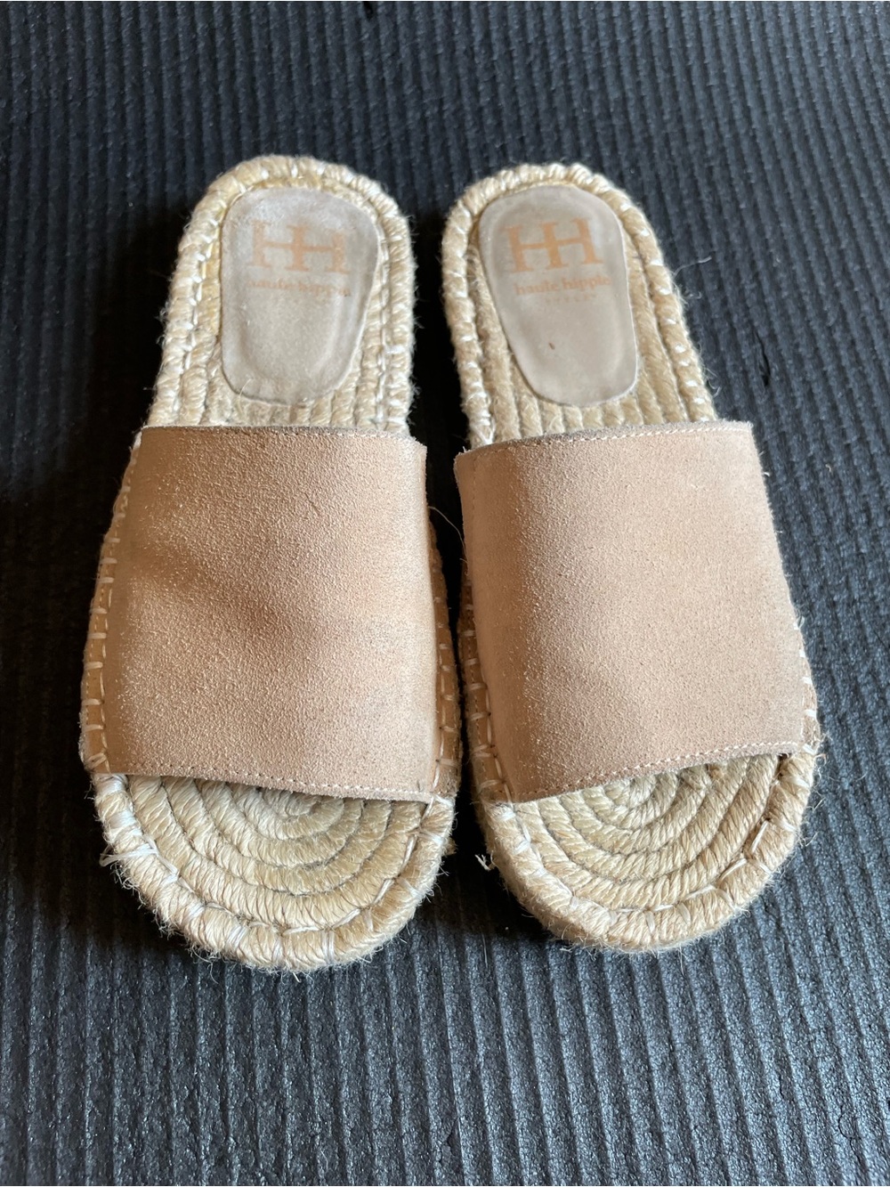 Haute Hippie Beige genuine Suede Espadrille Slide Sandals - Size 7